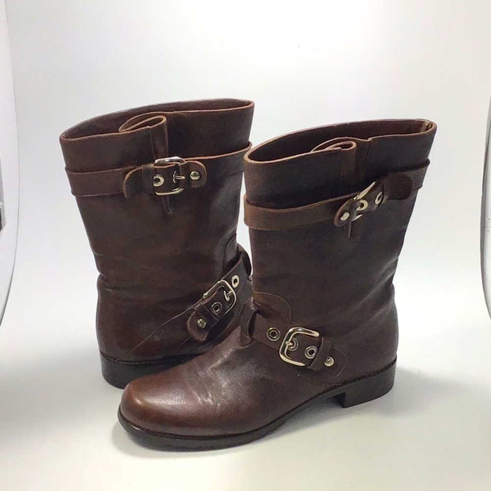 Stuart Weitzman Brown Leather Moto Boots - Size 8.5